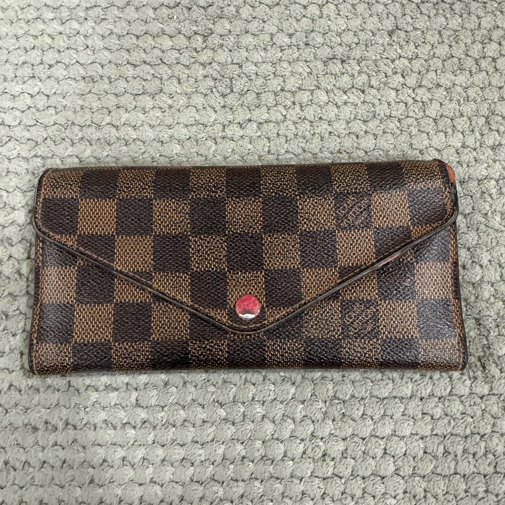 Louis Vuitton Brown Damier Ebene Canvas Envelope Wallet with Red Snap